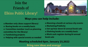 Friends of the Library Informational Meeting @ Elkins Public Library | Elkins | Arkansas | United States