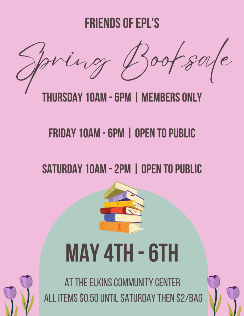 Details of the spring book sale, which are listed under the picture. 