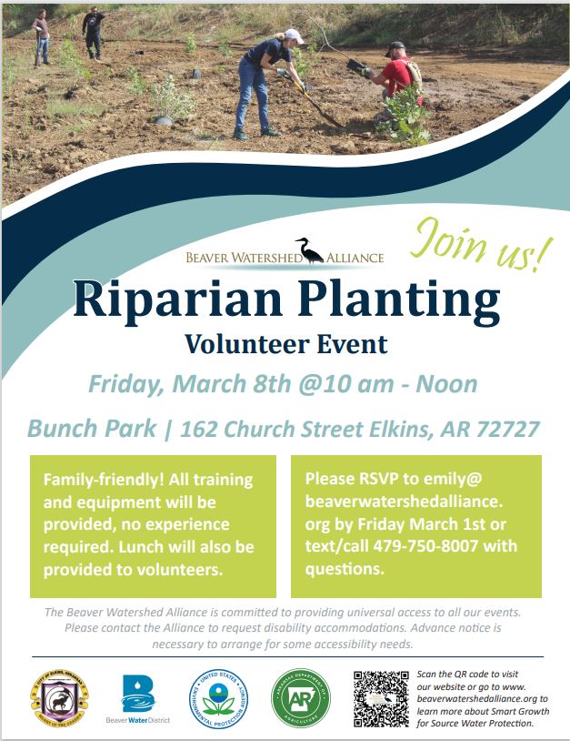 The City of Elkins is partnering with Beaver Watershed Alliance and several other agencies to host a riparian planting event 10am to 12noon on Friday, March 8. Signup by March 1. Lunch and supplies will be provided. Please RSVP to emily@beaverwatershedalliance.org. 